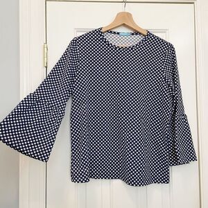 J. McLaughlin Keaton Bell Sleeve Top Shirt Gingham Plaid Stretch Navy Blue M